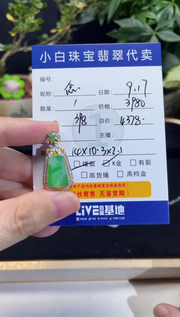 吊坠(不含链)18K金镶嵌翡翠念*吊坠