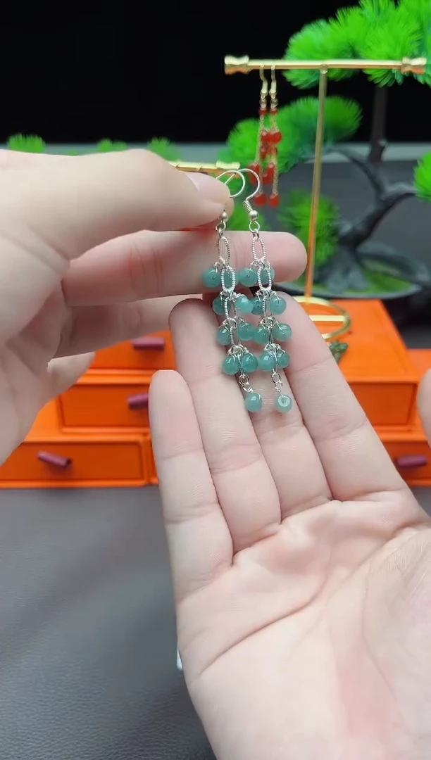 翡翠银S925镶嵌耳饰911