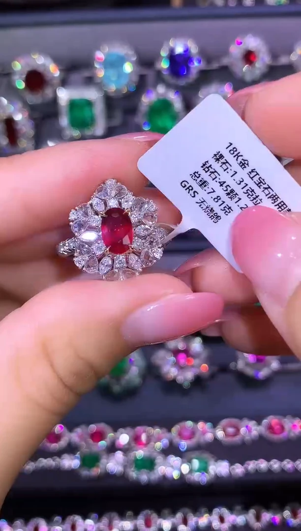 18K金镶嵌戒指红宝石1.31ct/GRS/无烧鸽血红