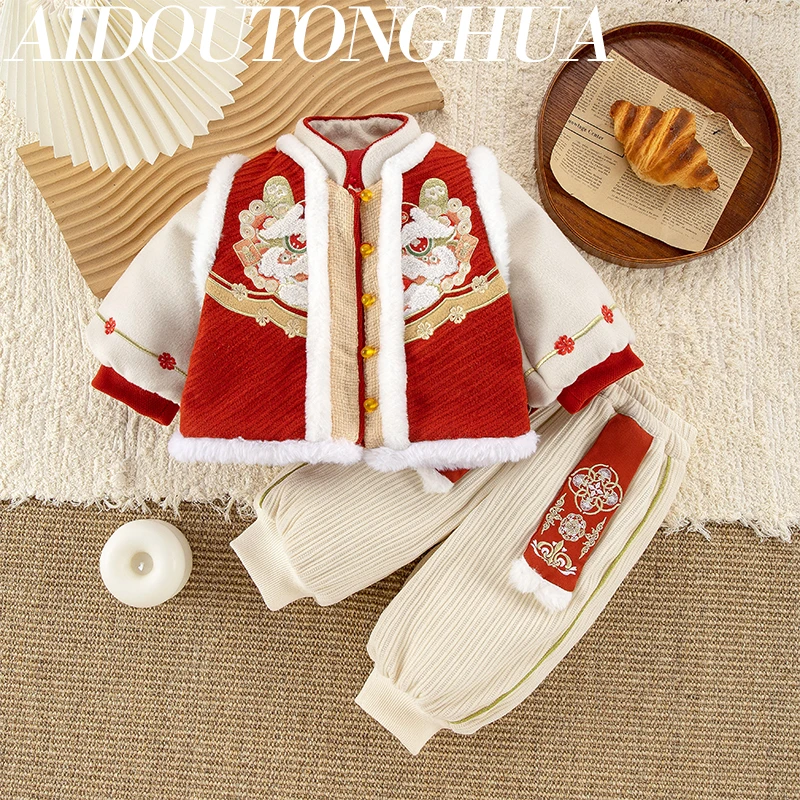 男女宝同款冬加厚喜庆过年拜年服周岁礼服男女宝宝冬国风年服套装