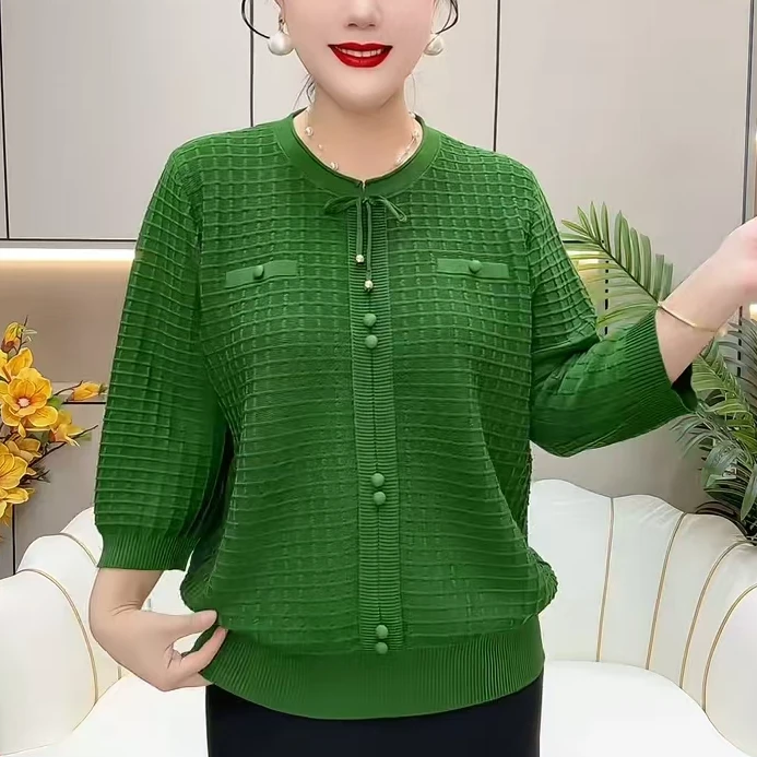 春秋款针织衫时尚百搭大码中年妈妈装2025新款宽松显瘦女装打底衫