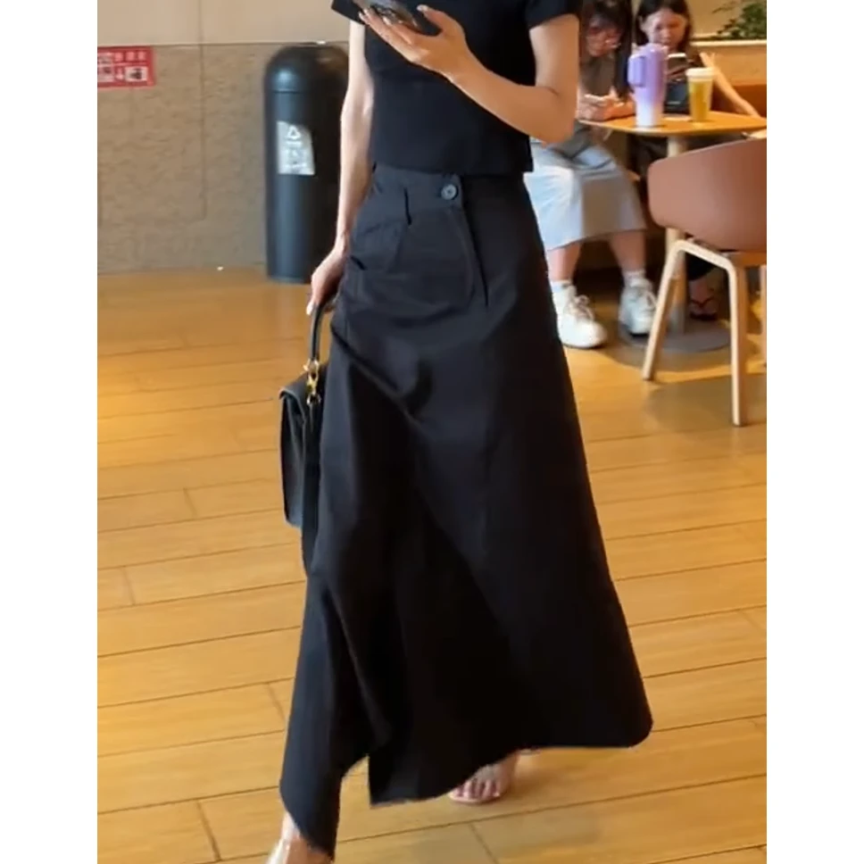 高级感黑色时尚半身裙女秋季新款高腰显瘦a字裙垂感百搭气质裙子