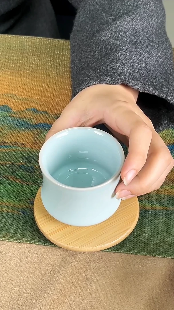 杯子瓷韩红 天青釉 束腰杯