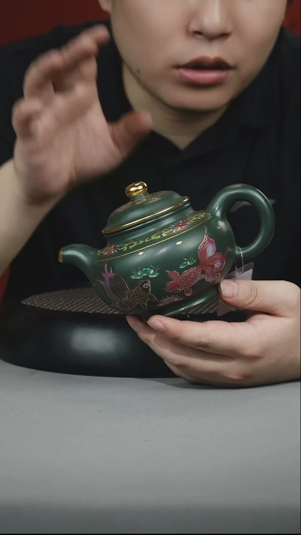 茶壶紫砂民国绿 掇只 双锦鲤 珐琅彩