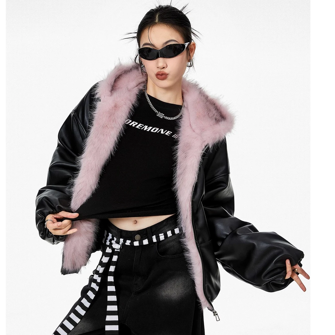 美式复古性感慵懒风粉墨座山雕外套男女冬季宽松百搭保暖棉服上衣