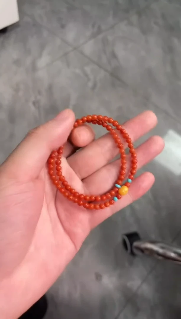 手串未镶嵌南红玛瑙柿子红双圈QF-B73