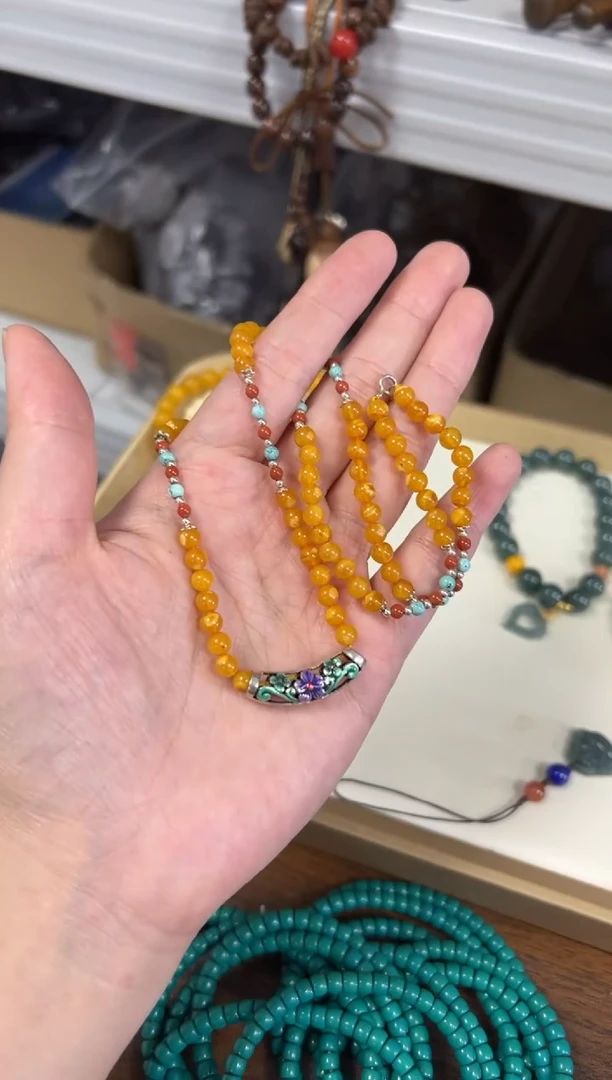 足银镶嵌蜜蜡手链孤品蜜蜡足银配件款项链[0489]