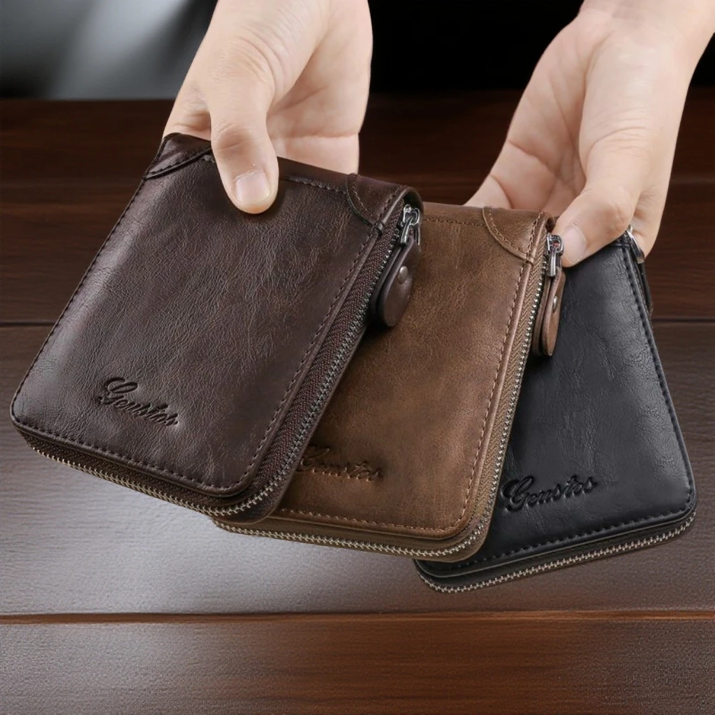 男短款真软皮钱包拉链零钱包小包潮流钱夹皮子青少年卡包韩版学生