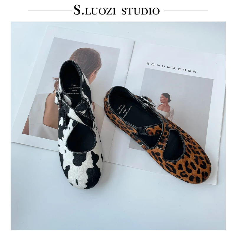 诗罗姿2025新款圆头豹纹奶牛浅口单鞋夏季包头韩版时尚方头百搭