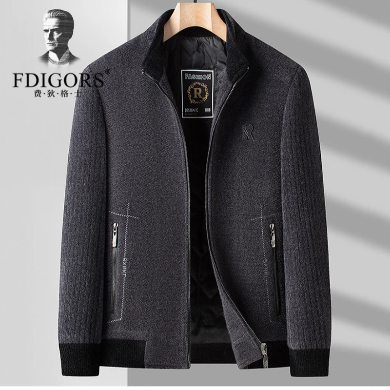 秋冬季新款男士毛呢夹克加厚爸爸冬装外套保暖夹棉棉服