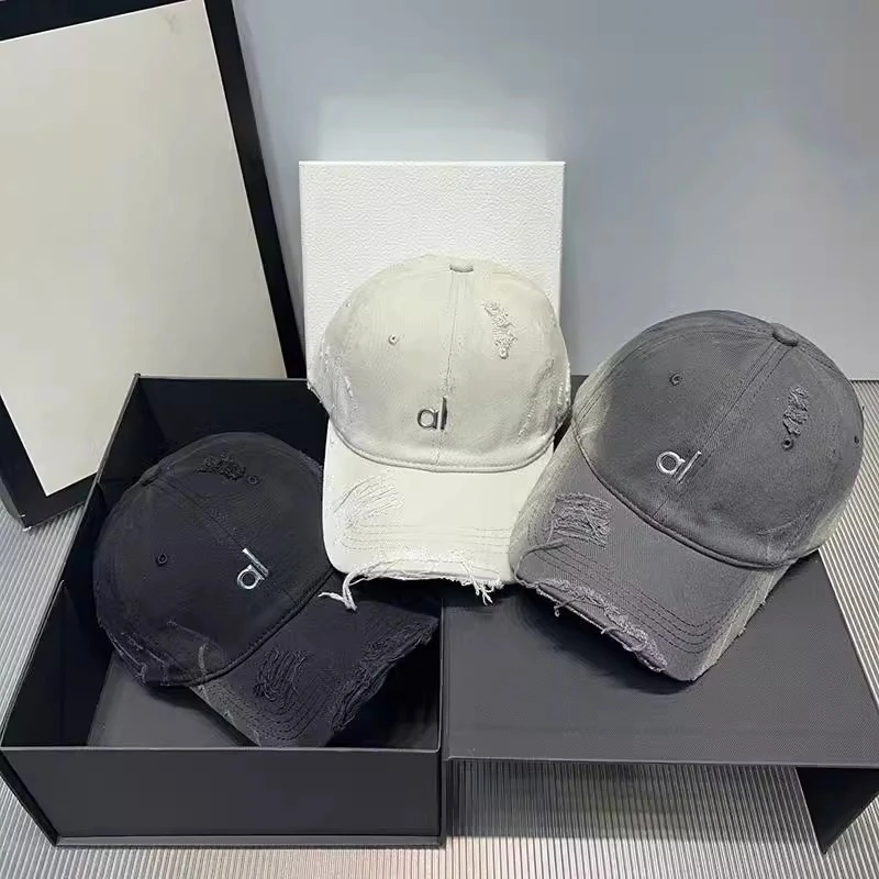美式破洞水洗棒球帽子女夏季百搭防晒鸭舌帽男潮牌字母遮阳防晒帽