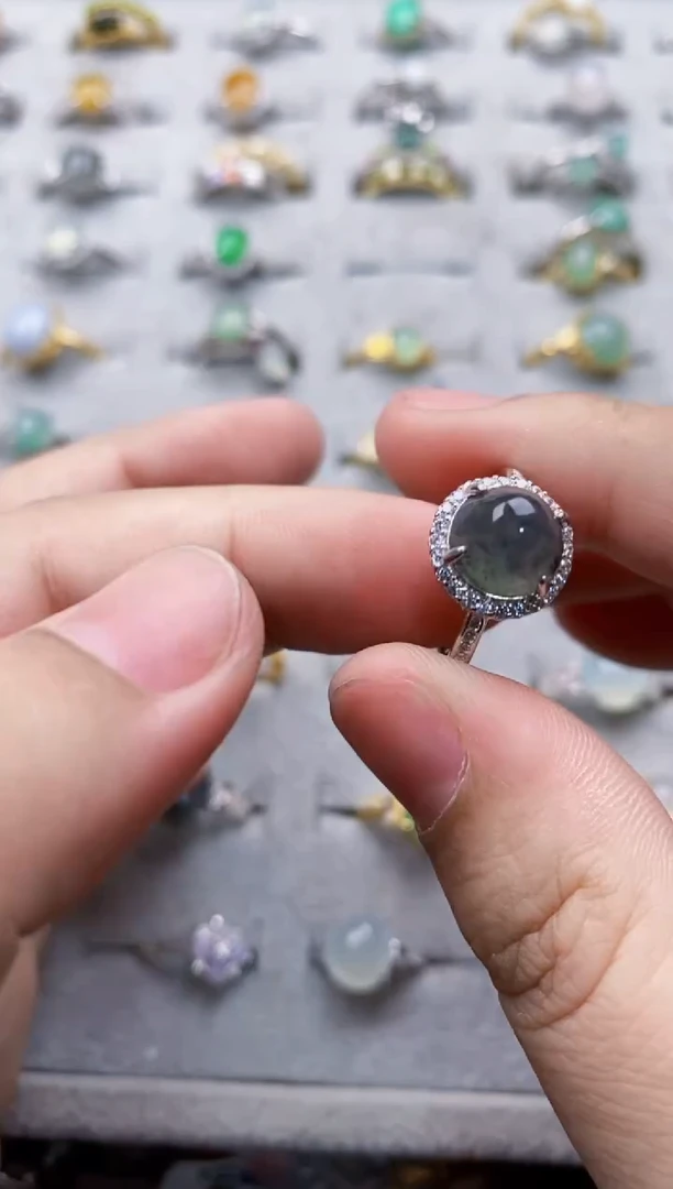 翡翠银S925镶嵌戒指10-10-10--8