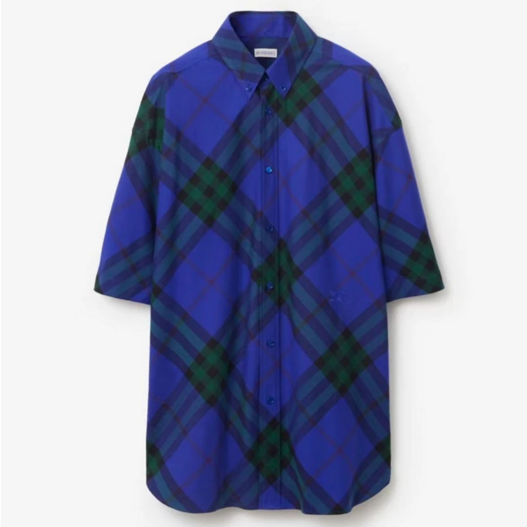 未使用 BURBERRY/博柏利  蓝色格子短袖衬衫  ZYMSN10007