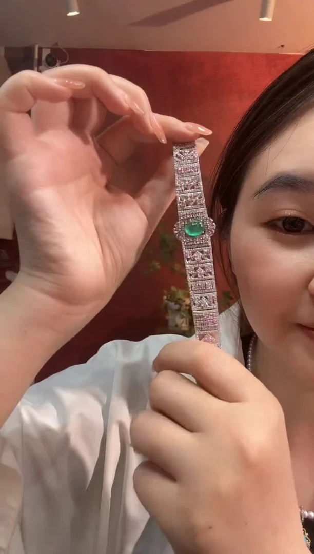 手链银S925镶嵌祖母绿手链