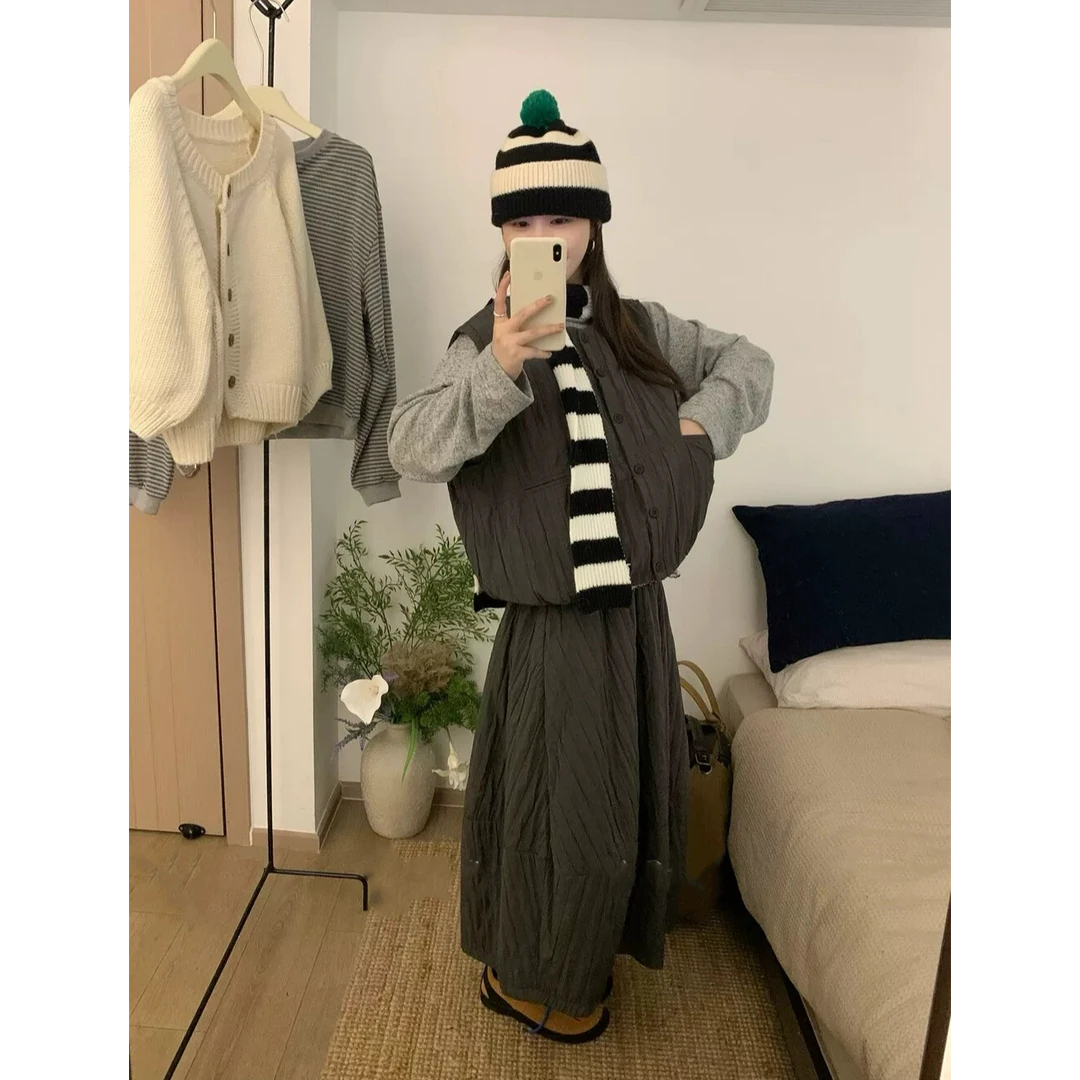 韩系简约口袋马甲花苞蓬蓬甜美减龄半身裙新款时尚洋气百搭女装