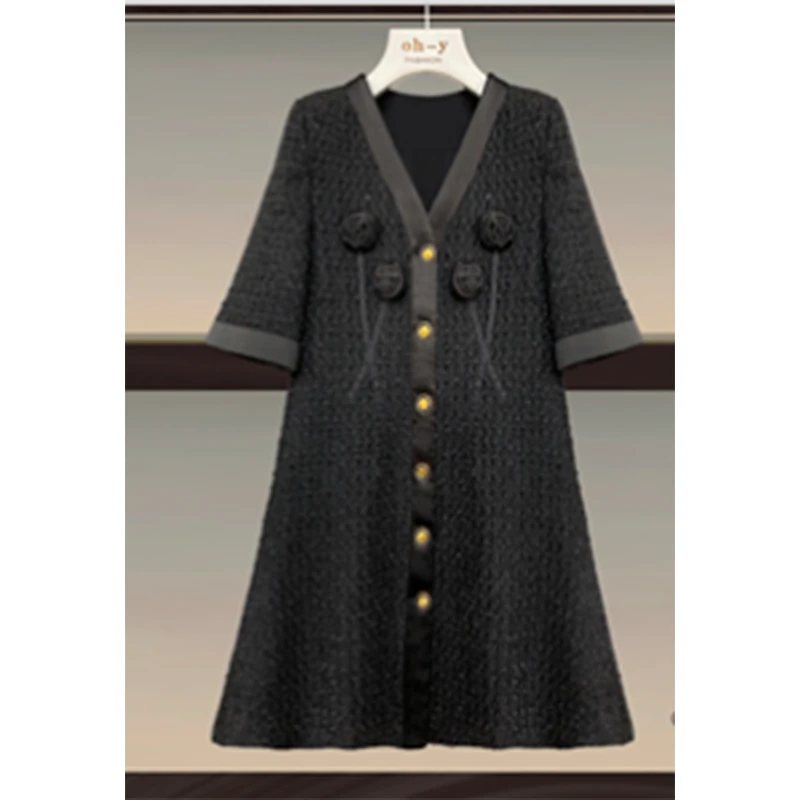 (孤品)  【连衣裙】夏季时尚英伦风收腰中长款短袖5863065HS