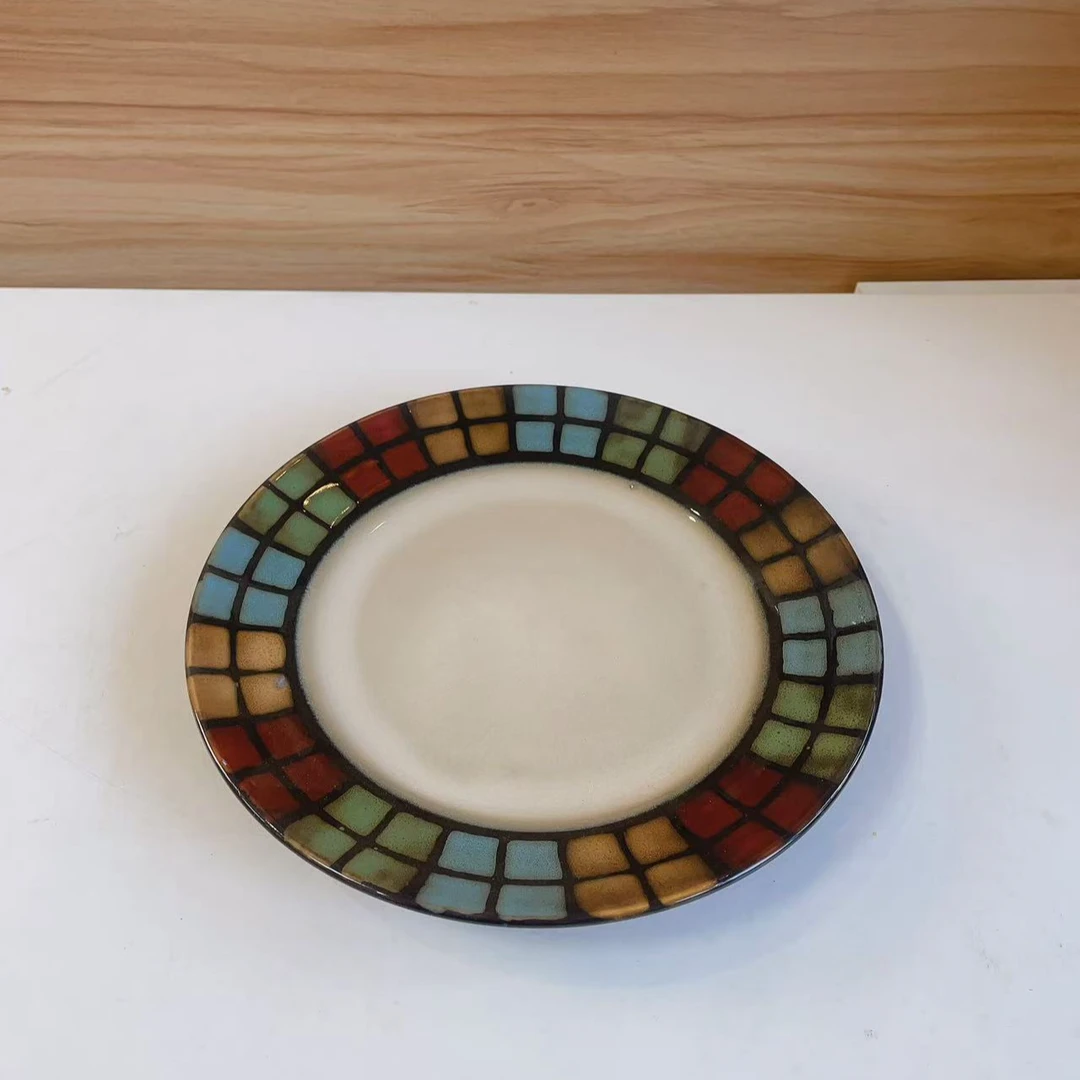 利利家窑变釉家用彩虹格8.5英寸浅盘一只活动价微瑕