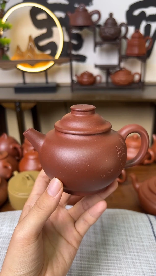 茶壶紫泥红皮龙巨轮壶刻绘220CC