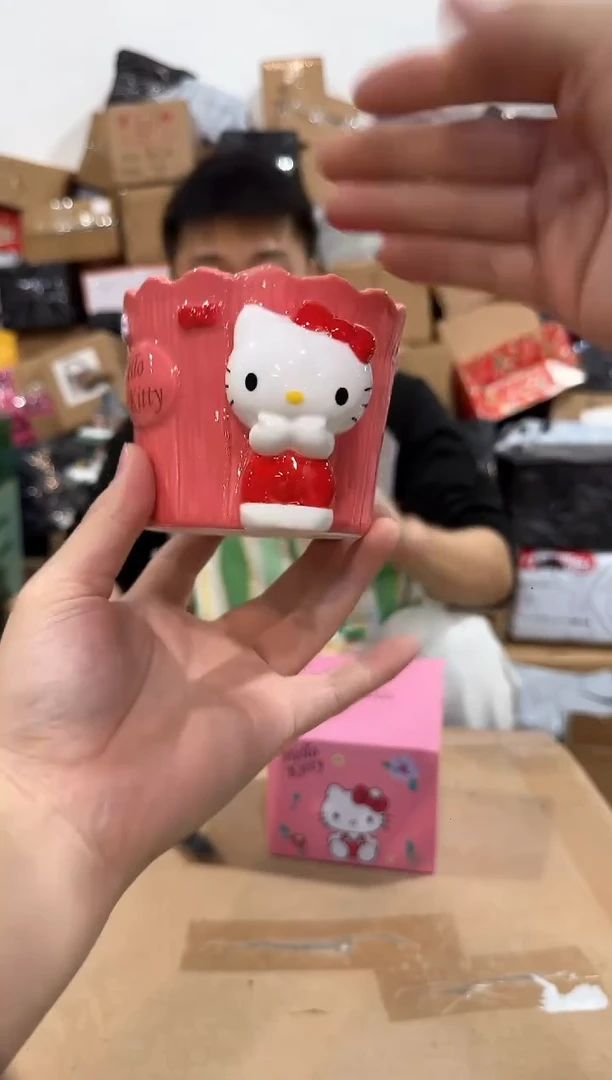 瓷片原盒kt猫树桩水杯 花盆笔筒收纳