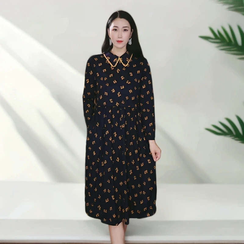 10887-妈妈高端洋气长袖连衣裙女秋装新款中年大码气质裙子【D仓】