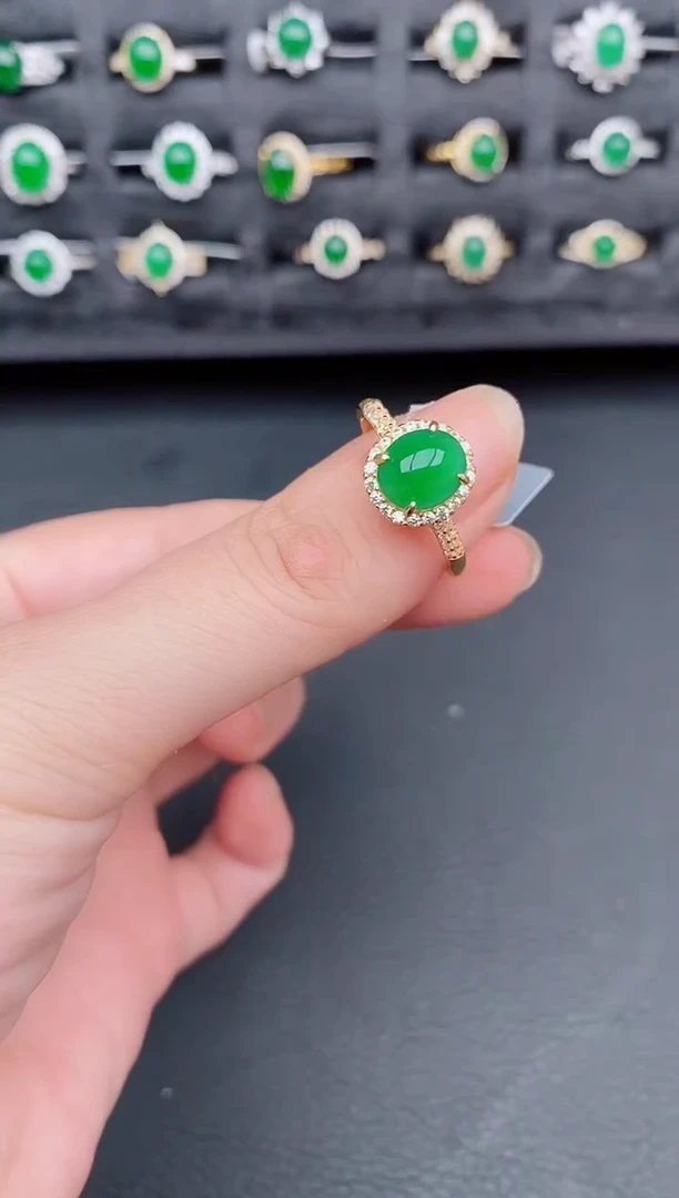 银S925镶嵌戒指翡翠天然a货翡翠111
