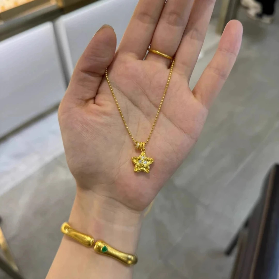 JIN BAI ZHENG 铜合金项链 精美百搭锤纹五角星星项链女款不掉色