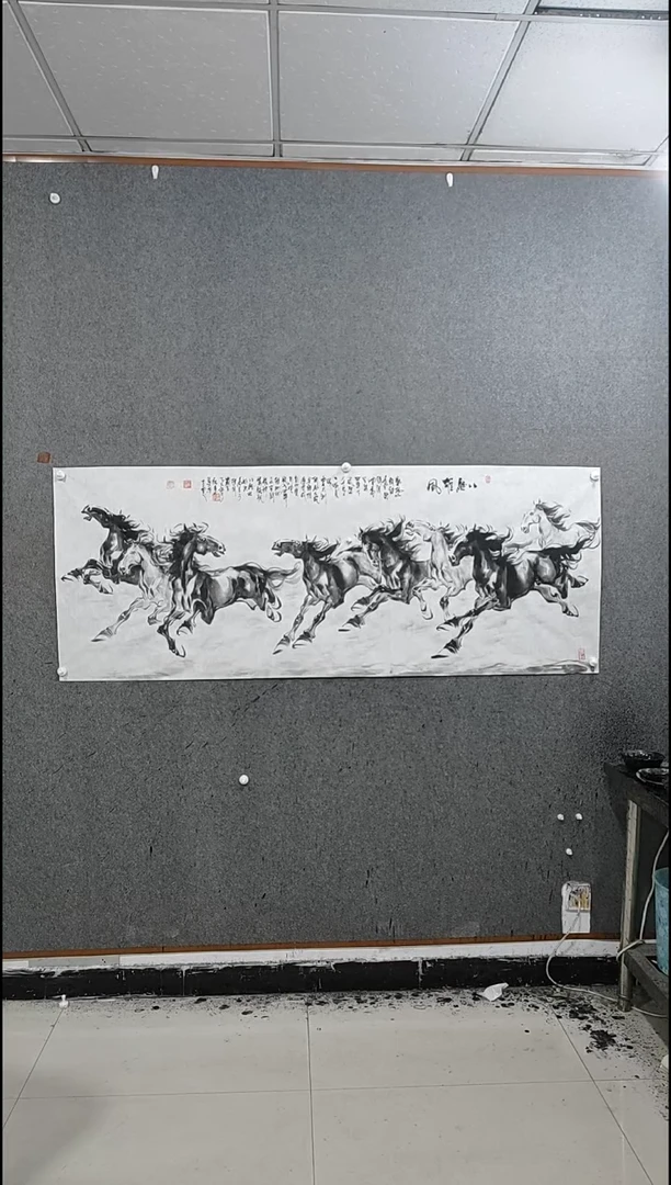 国画水墨写意八骏马图