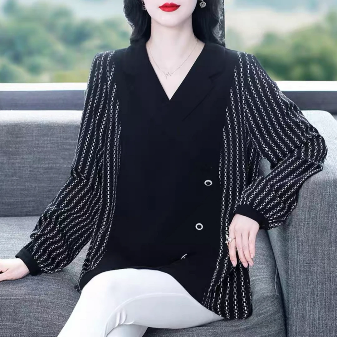 大码女装气质百搭秋季新款大码女装宽松遮肚长袖衬衫240752