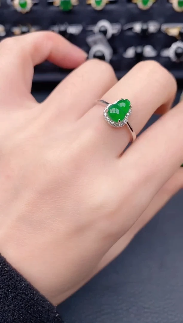 银S925镶嵌戒指翡翠天然a货翡翠267