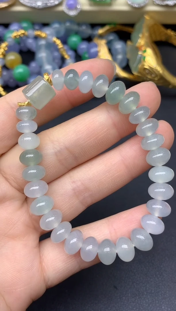 足金镶嵌手串翡翠85-雪姐翡翠天天见