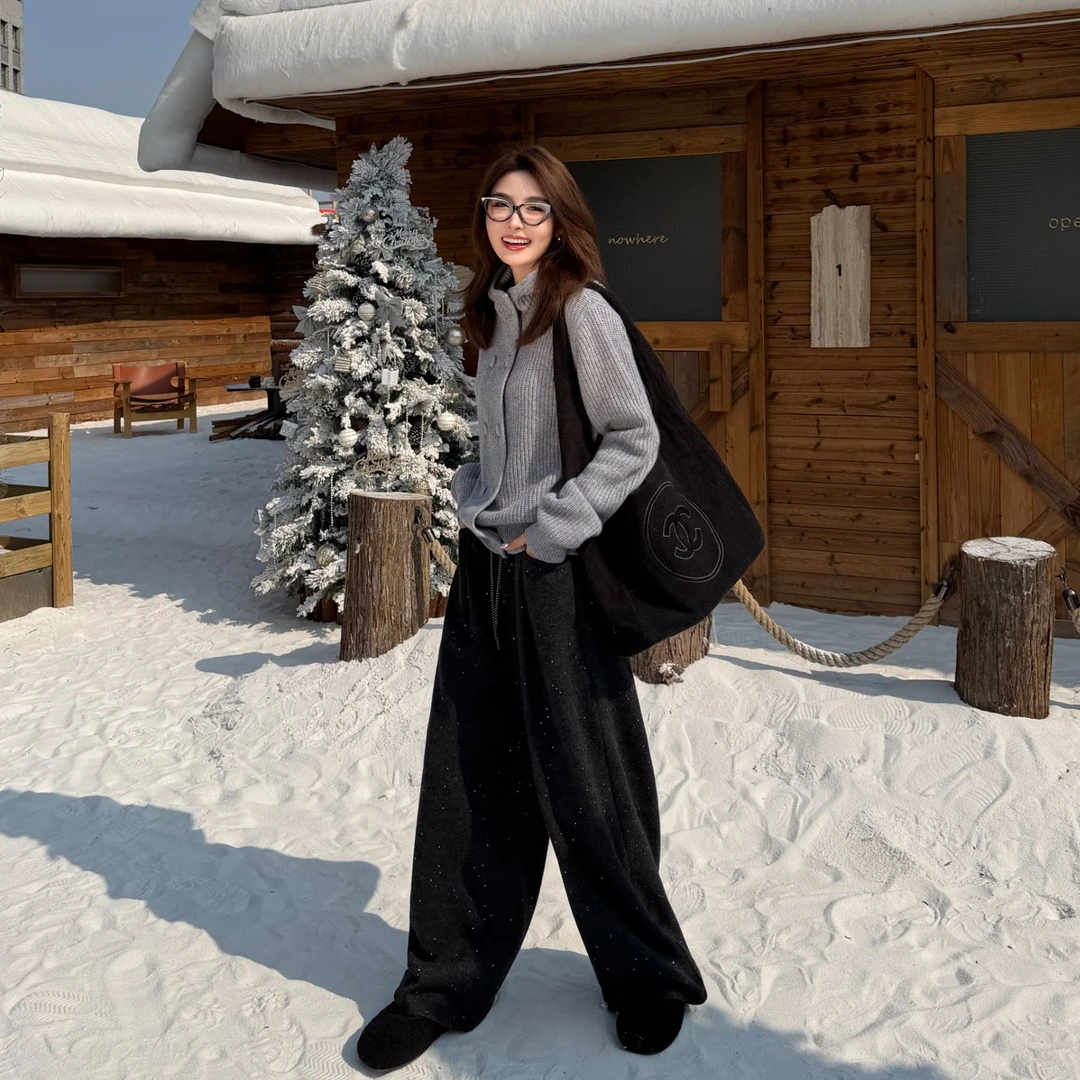 Moprobably李予诺「星空」抽绳亮钻氛围感百搭垂感休闲裤L5463031