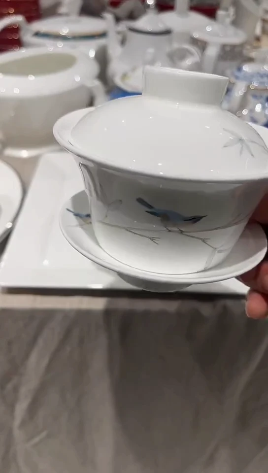 瓷三件盖碗隆达骨质瓷