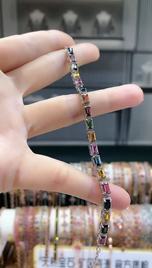 银S925镶嵌手链碧玺6666666