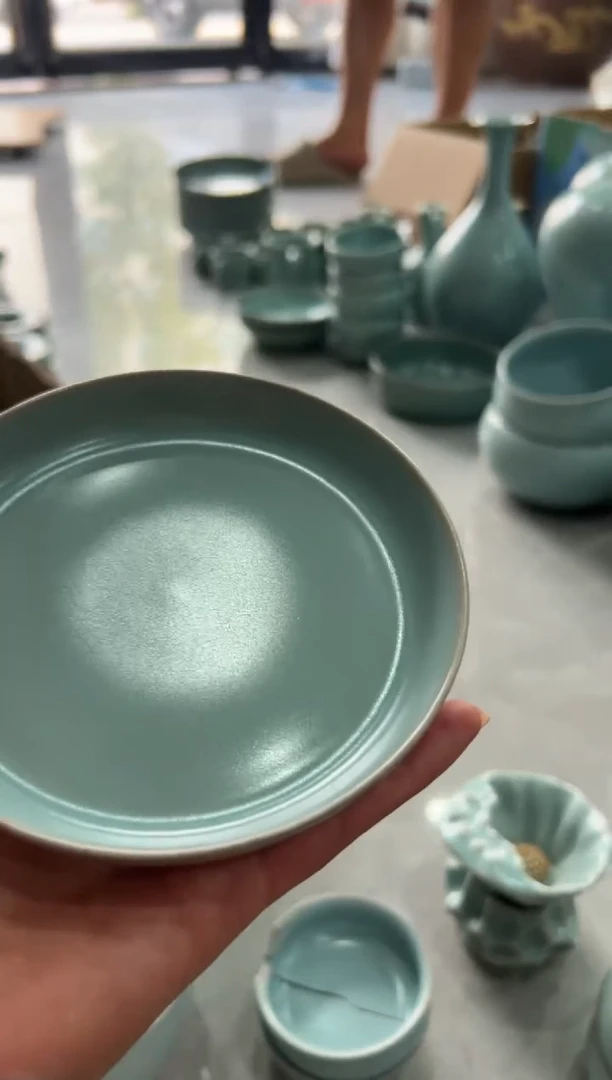 杯仿古天青纯手风华碟大大瑕瑕