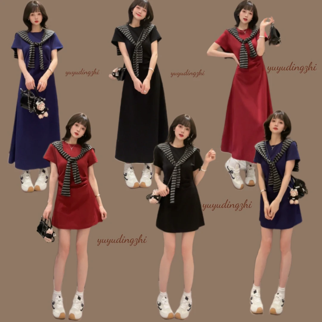 【运费补贴6-8】极简圆领连衣裙夏季时尚显瘦复古韩版休闲气质长裙