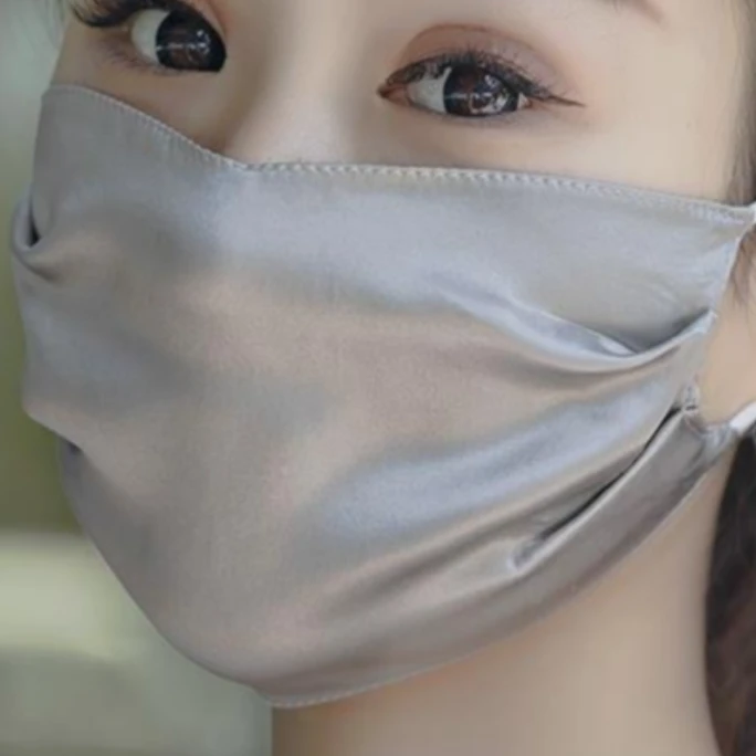 100%桑蚕丝口罩丝绸缎面夏季双层防遮阳透气紫外线柔软女面纱