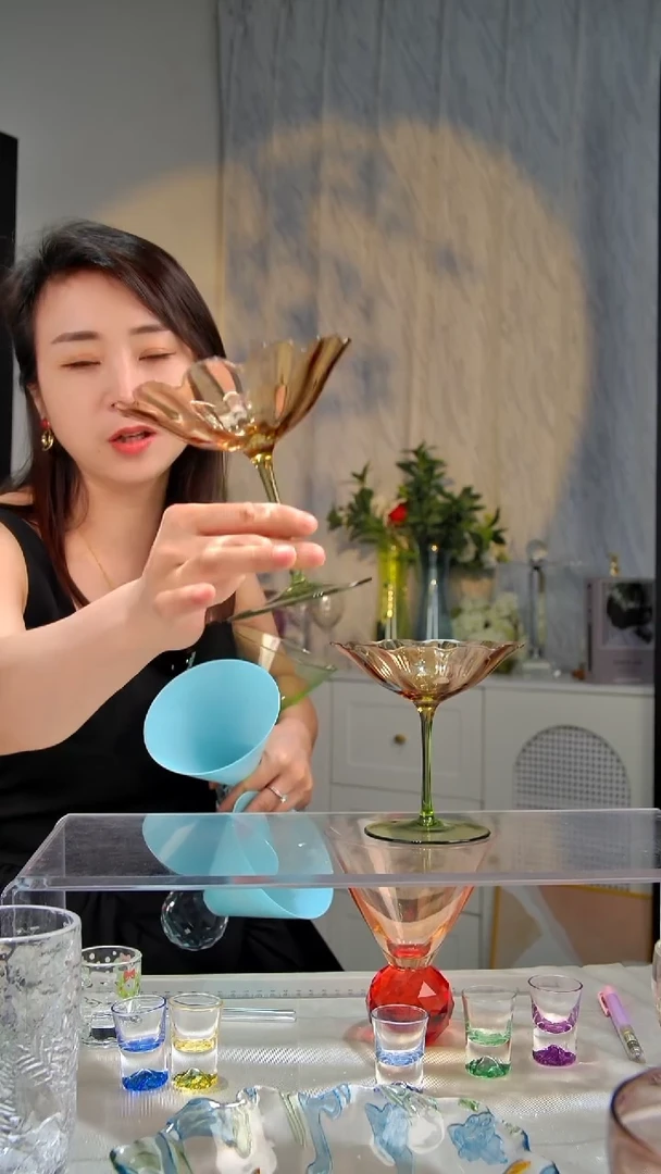 平底款水晶玻璃2只花瓣冰淇淋杯