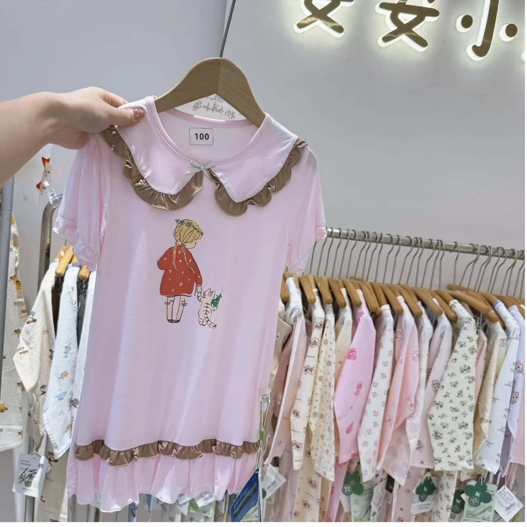 119夏季高端专场睡裙粉色女孩和猫(小胖家居夏末青仓专场)