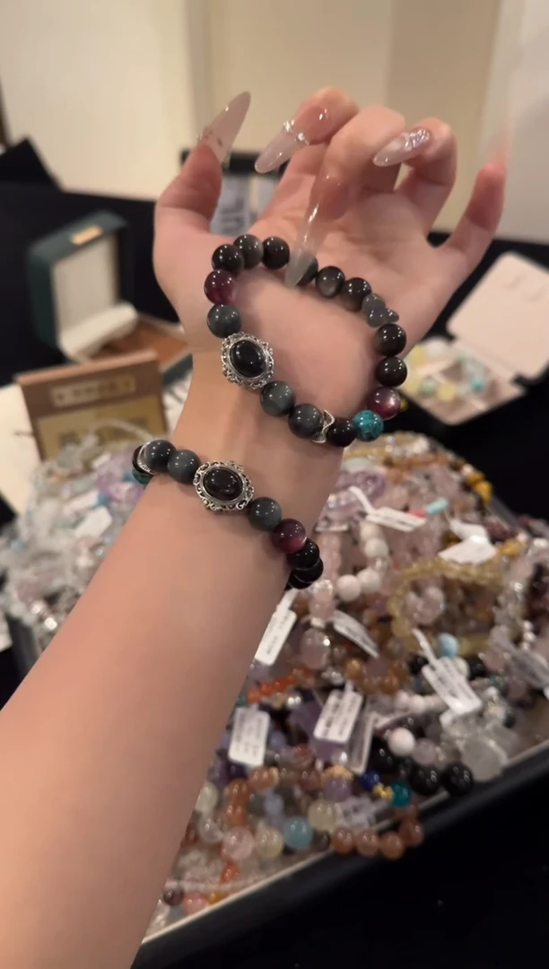 水晶手串合金银曜石多宝x1064