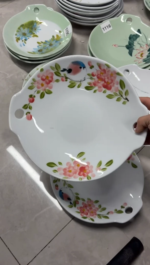 景德镇高温陶瓷食品级手绘釉中彩-双耳锅