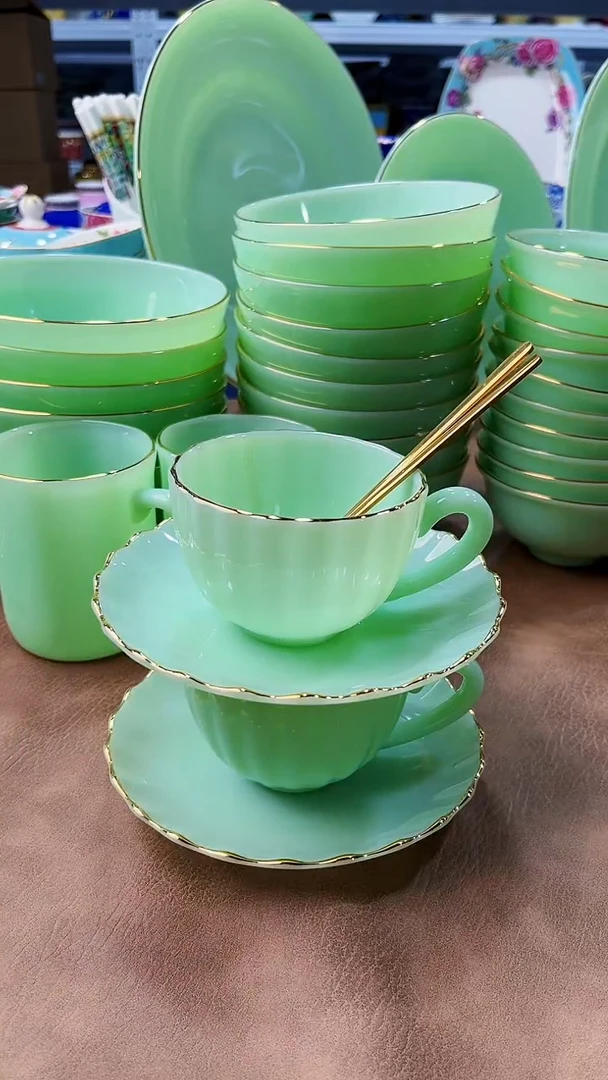 玉瓷咖啡杯三件套2组