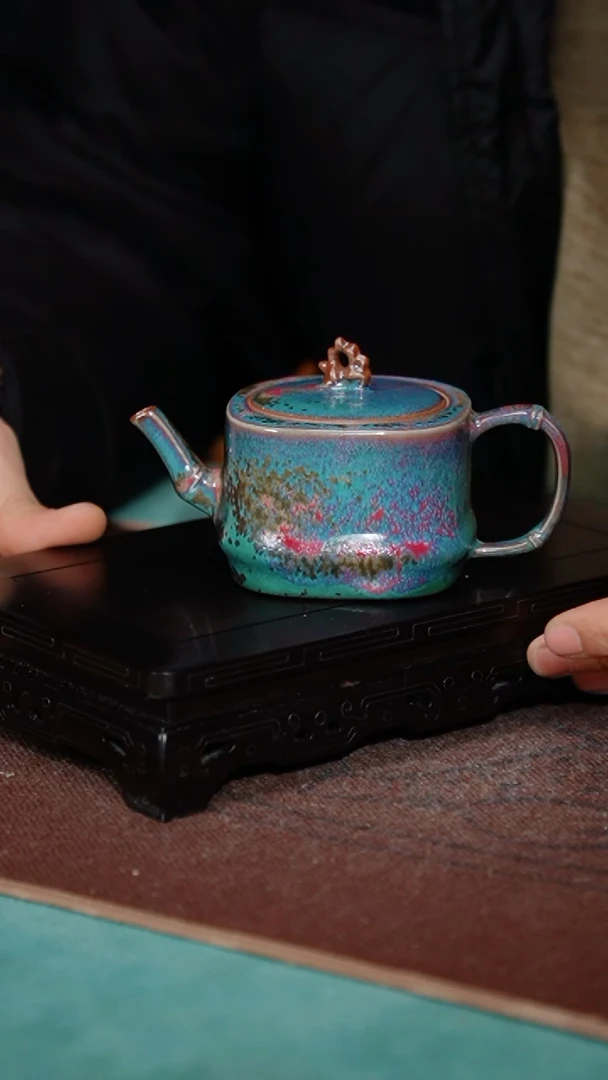 【闪购商品】291-1四方竹石壶（炉钧釉）