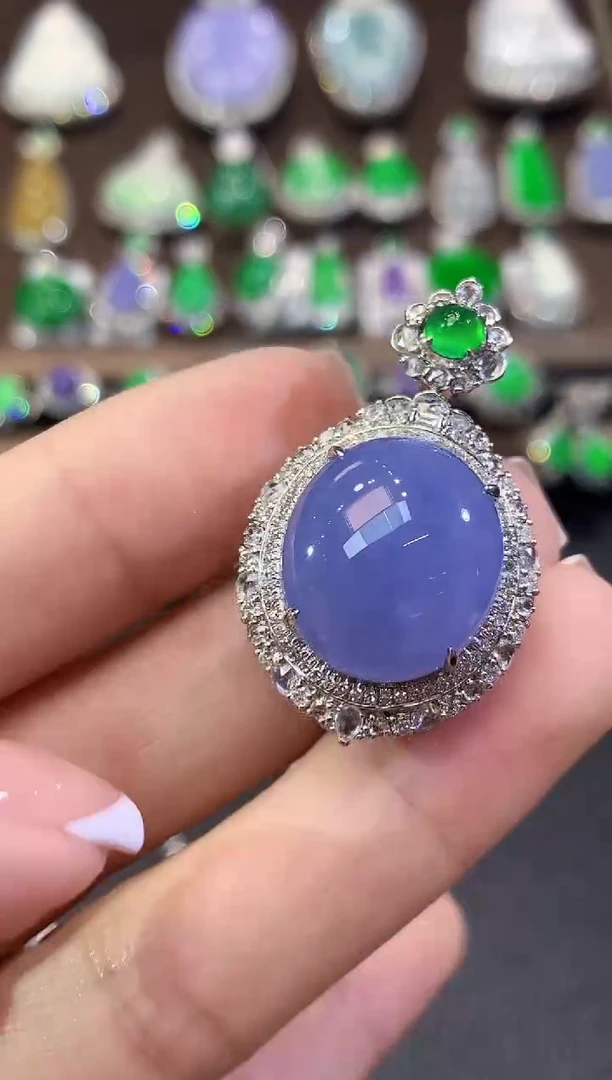 吊坠(不含链)18K金镶嵌翡翠A123紫货有一定色差