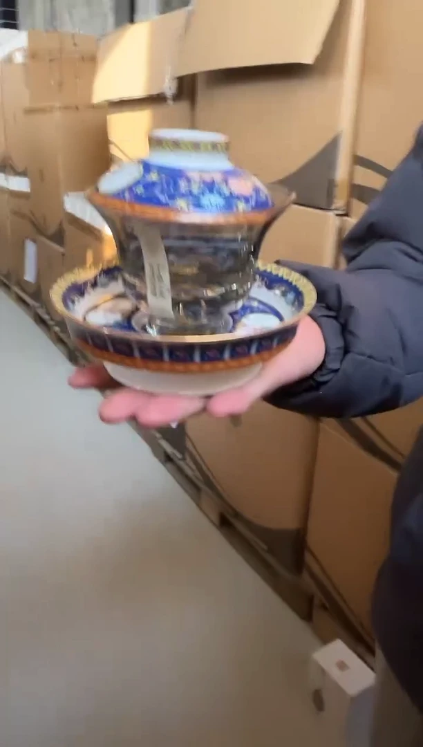 【闪购商品】蓝色四季木璃盖碗单只