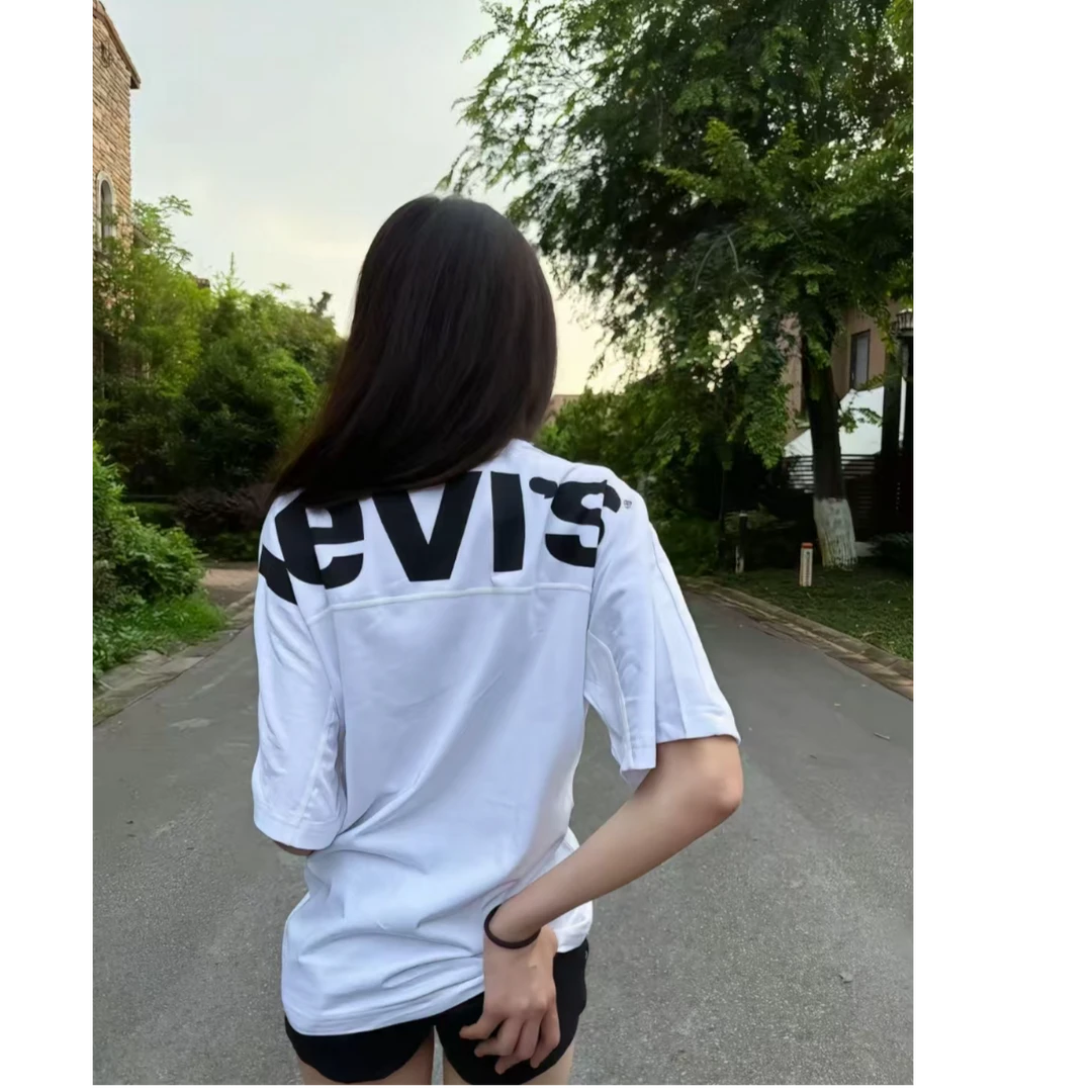情磕Levis 260g重磅美式高街字母印花T恤夏季宽松纯棉短袖七分袖
