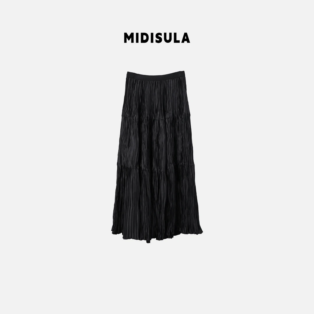 MDSL·春夏新款出片百搭洋气轻奢松紧带百褶裙半身裙#0596