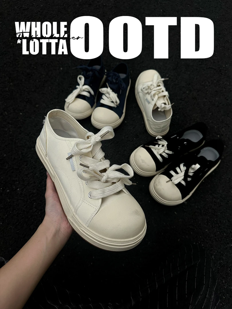 aoyo秋季新款小众日系简约大头帆布鞋情侣百搭休闲低帮板鞋