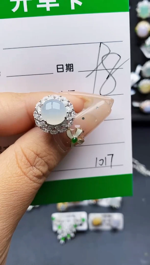 翡翠戒指银S925镶嵌1017
