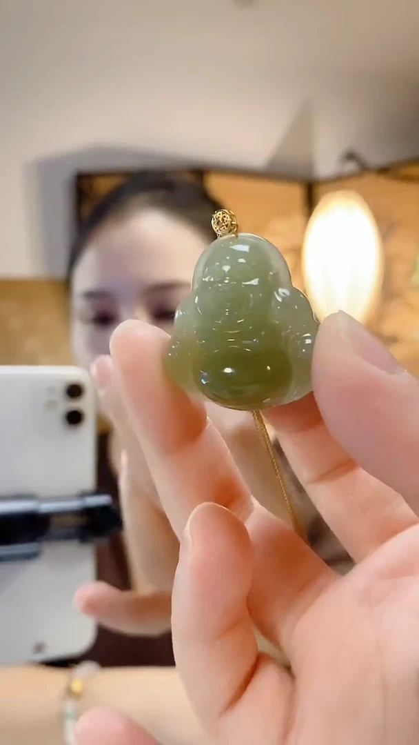 吊坠(不含链)18K金镶嵌和田玉茶晴佛公SG-FG-30-18K