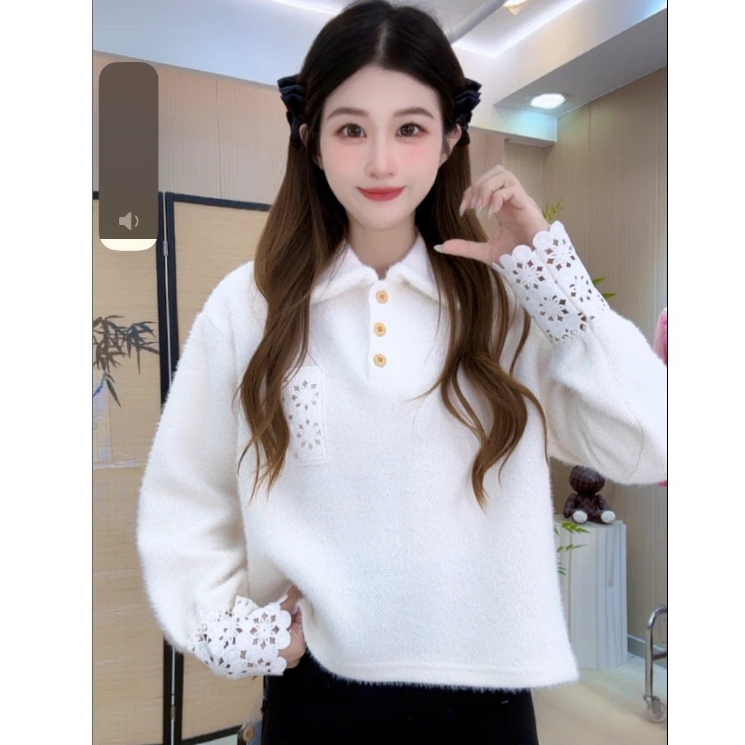 法式复古减龄温柔风polo领卫衣女2025秋冬季新款时尚洋气打底上衣